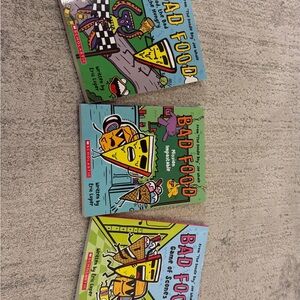 Scholastic BAD FOOD 1-3 Bright Green and Teal Illustrated Kids Book Cover